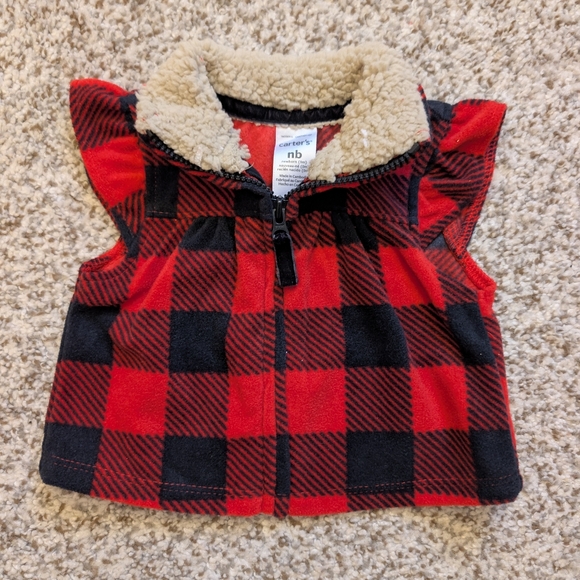 Carter's Other - NWOT Carter's Newborn Buffalo Plaid Fleece Sherpa Vest Red Black